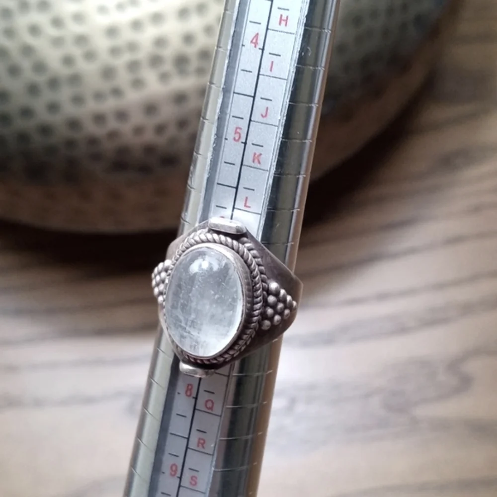 Vintage Clear White Apophyllite Stone 925 Sterling Silver Ring 6.5